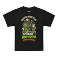 Haunted House Staff Lil Bro “Doorbell Boo Crew” Youth T-Shirt with Doorbell Boo Crew front design and matching LIL BRO back graphic for Halloween family outfits