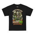 Haunted House Staff Brother “House DJ” Grey Youth T-Shirt with House DJ front design and matching BROTHER back graphic for Halloween family outfits