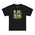 LIL SIS Halloween monster name Youth T-Shirt in Black with spooky front lettering and blank back