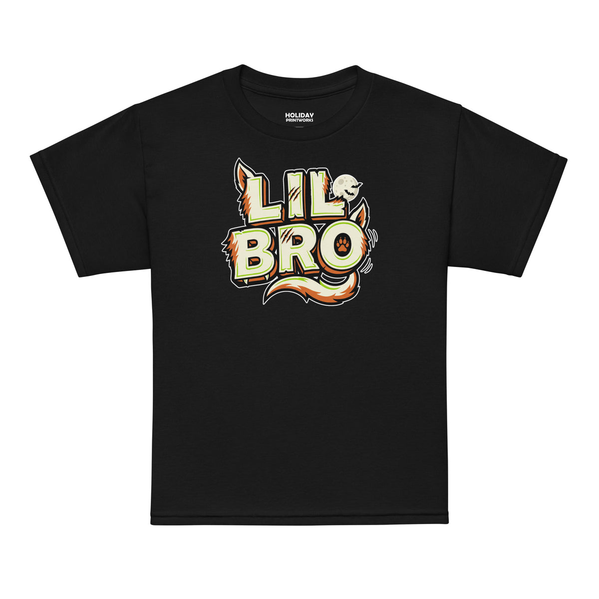 LIL BRO Halloween monster name Youth T-Shirt in Black with spooky front lettering and blank back
