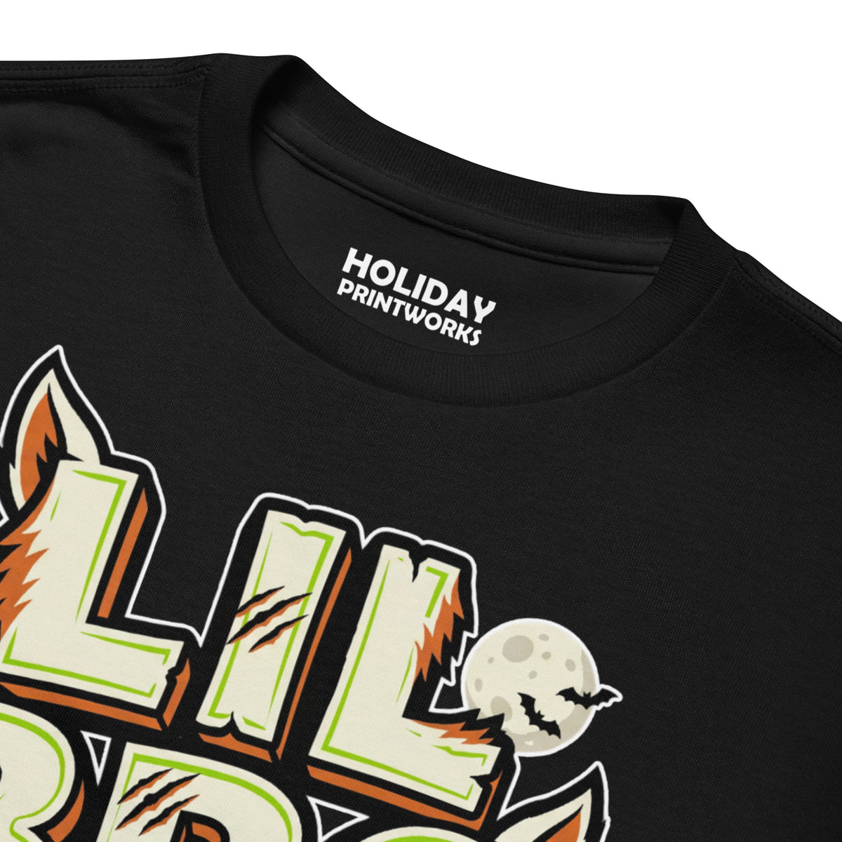 LIL BRO Halloween monster name Youth T-Shirt in Gold with spooky front lettering and blank back