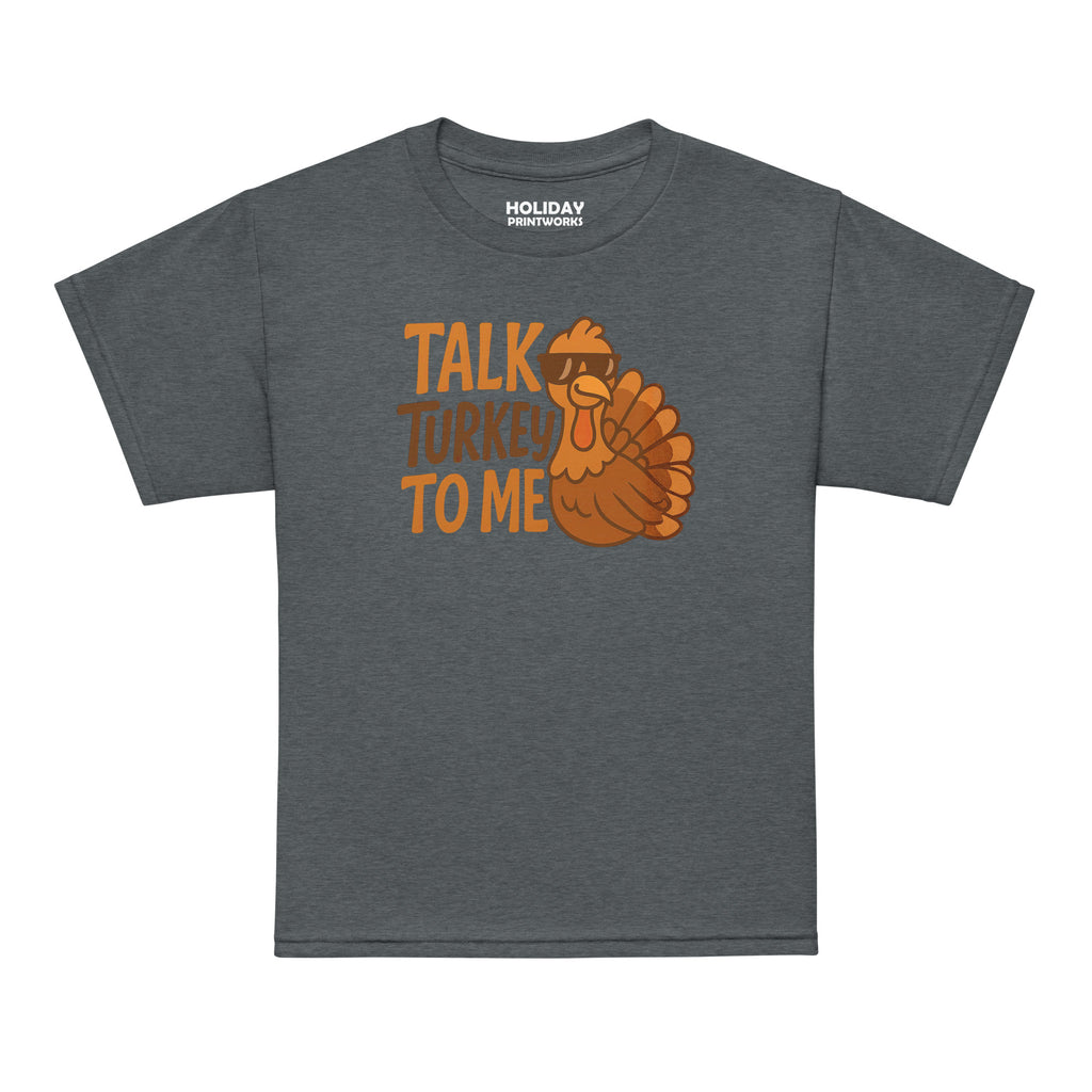 Back/detail view of Talk Turkey to Me – Kids Thanksgiving Sports T-Shirt graphic T-shirt