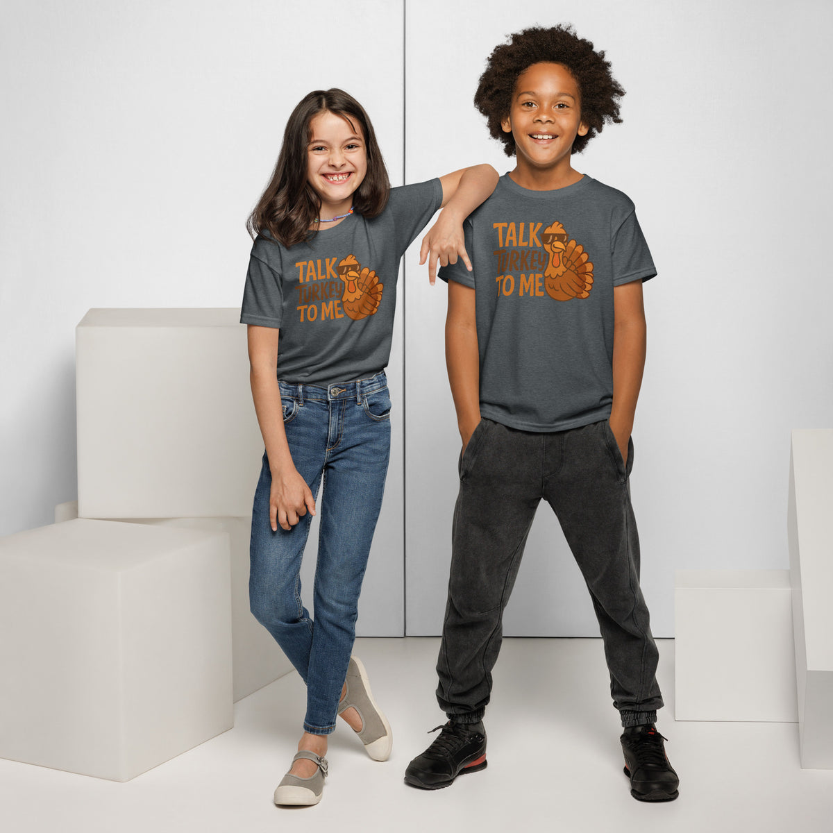 Back/detail view of Talk Turkey to Me – Kids Thanksgiving Sports T-Shirt graphic T-shirt