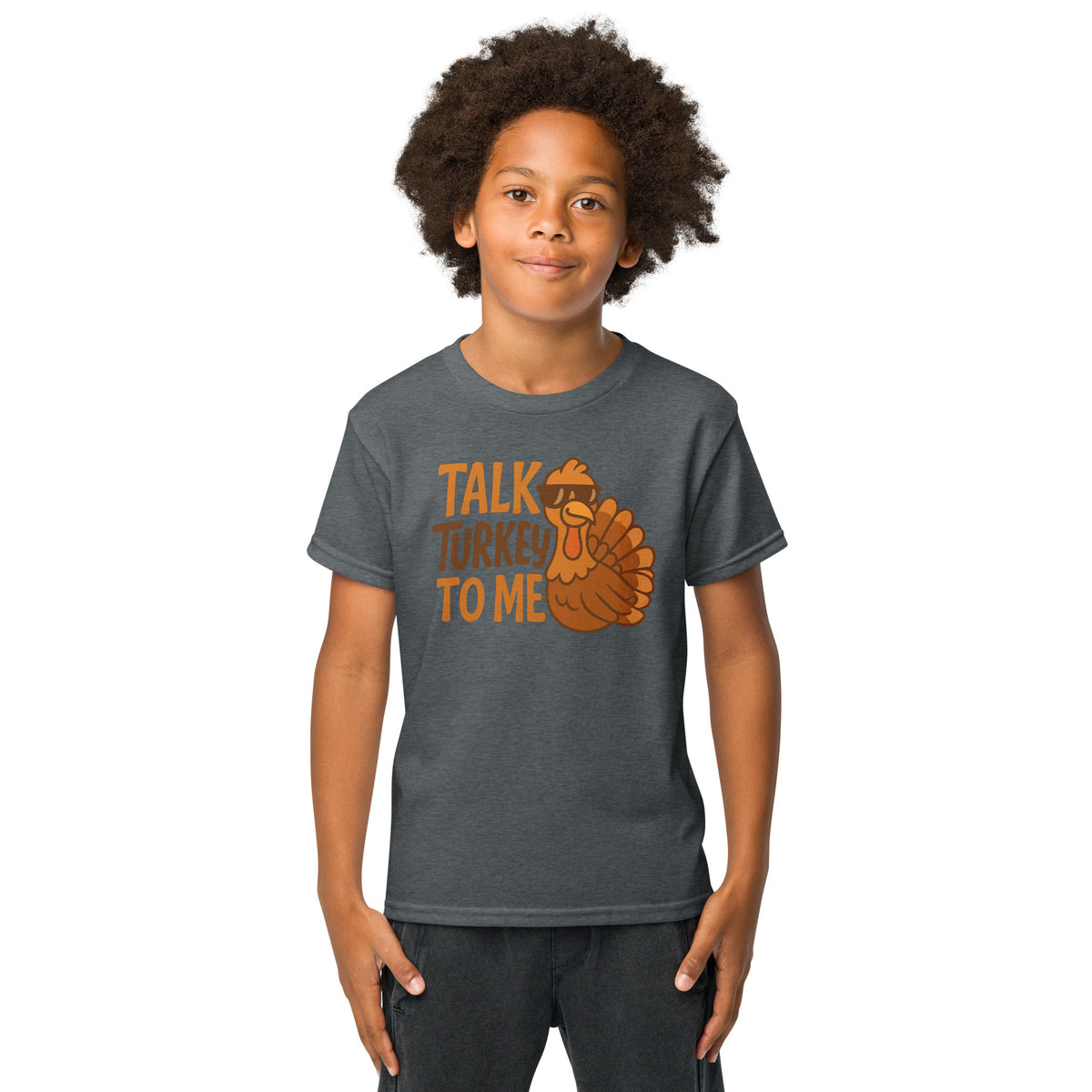Back/detail view of Talk Turkey to Me – Kids Thanksgiving Sports T-Shirt graphic T-shirt