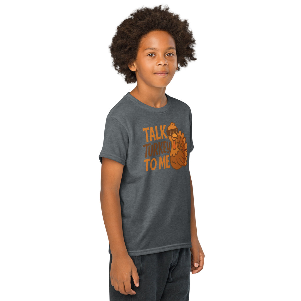 Back/detail view of Talk Turkey to Me – Kids Thanksgiving Sports T-Shirt graphic T-shirt