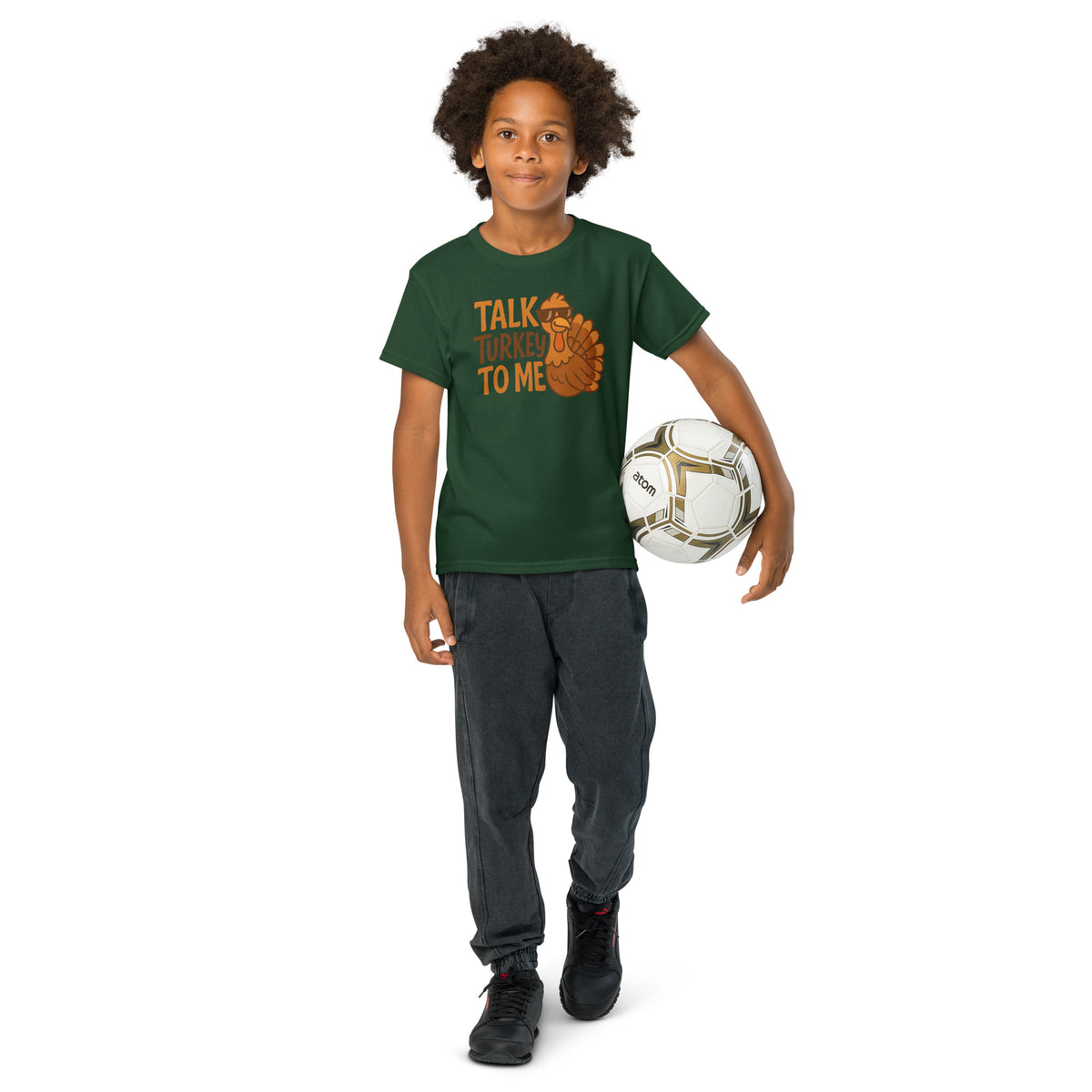 Back/detail view of Talk Turkey to Me – Kids Thanksgiving Sports T-Shirt graphic T-shirt