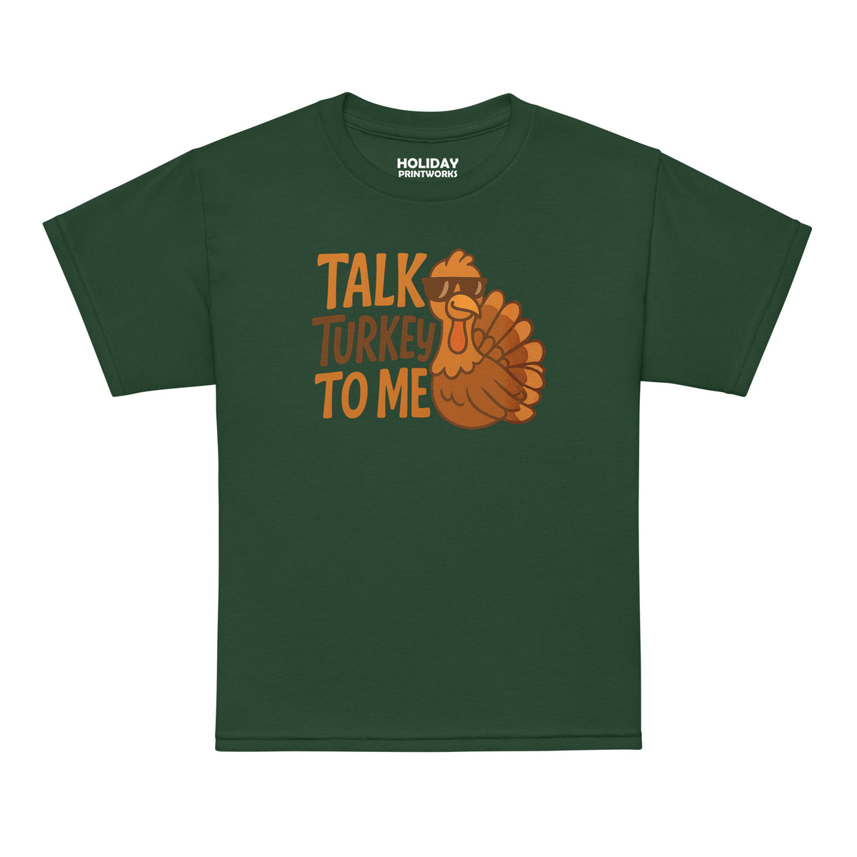 Front/product view of Talk Turkey to Me – Kids Thanksgiving Sports T-Shirt graphic T-shirt