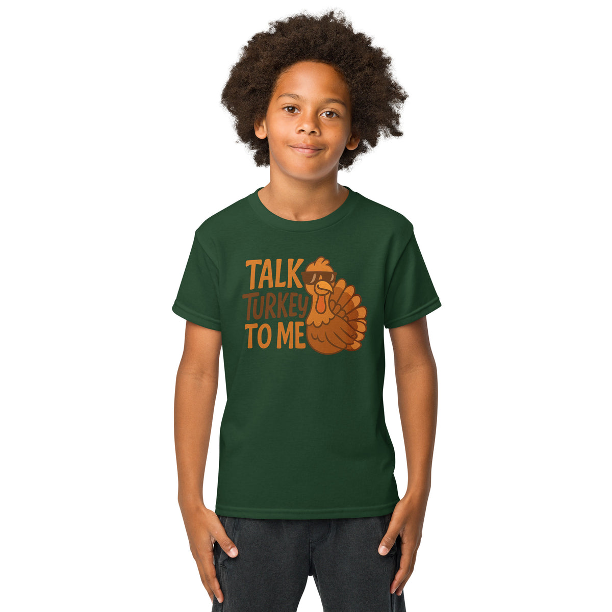 Back/detail view of Talk Turkey to Me – Kids Thanksgiving Sports T-Shirt graphic T-shirt