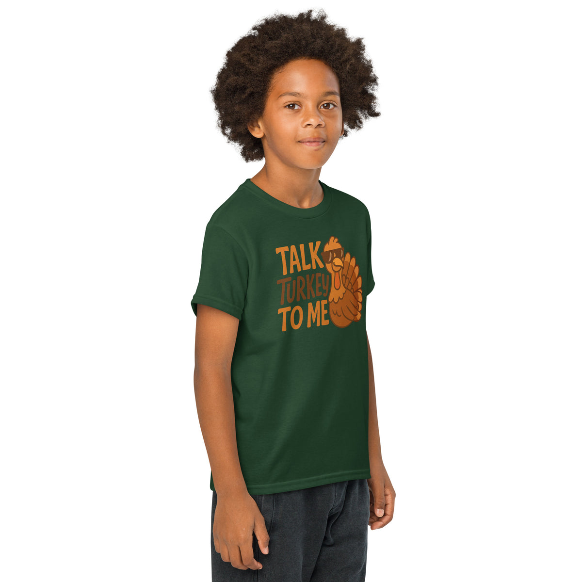 Back/detail view of Talk Turkey to Me – Kids Thanksgiving Sports T-Shirt graphic T-shirt