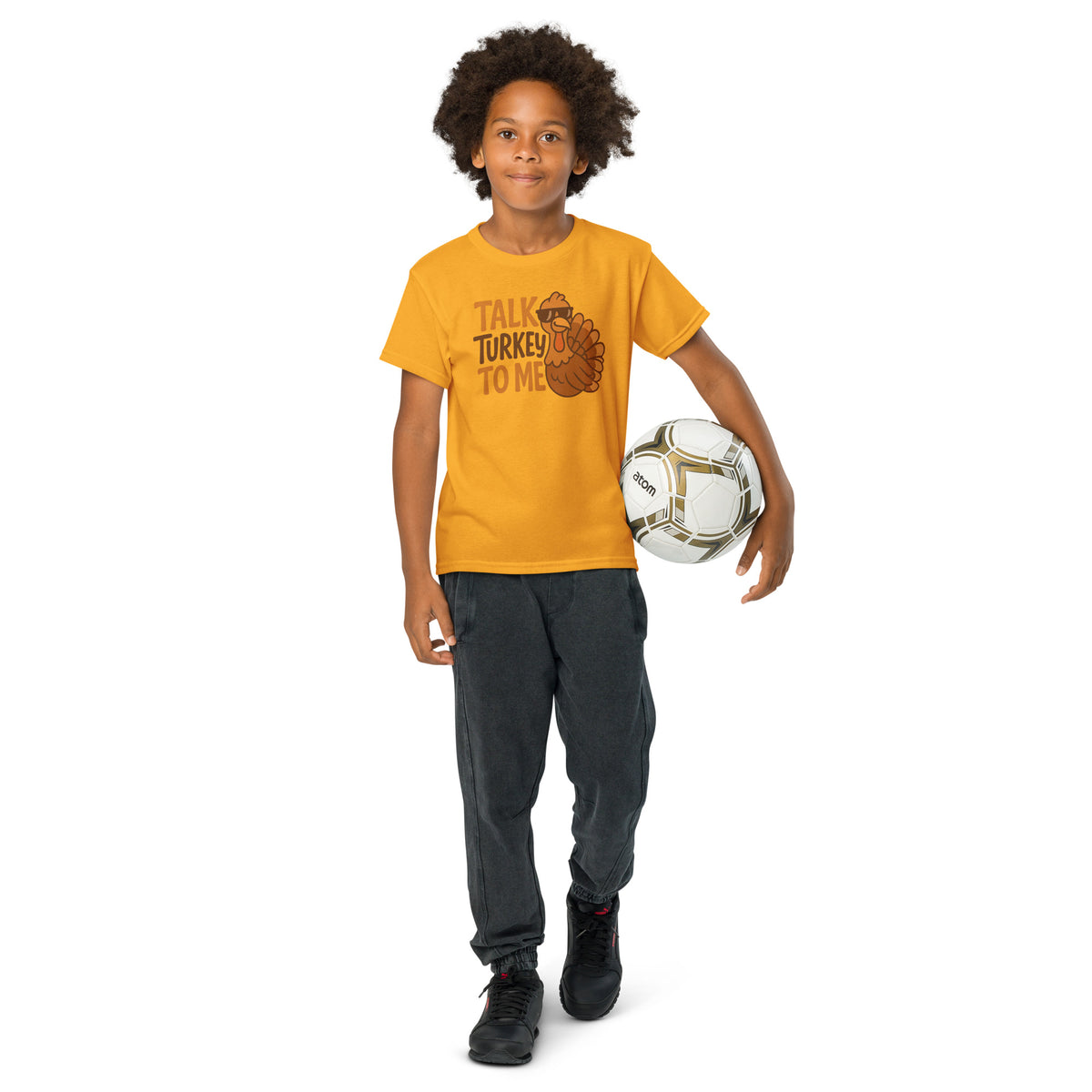 Back/detail view of Talk Turkey to Me – Kids Thanksgiving Sports T-Shirt graphic T-shirt