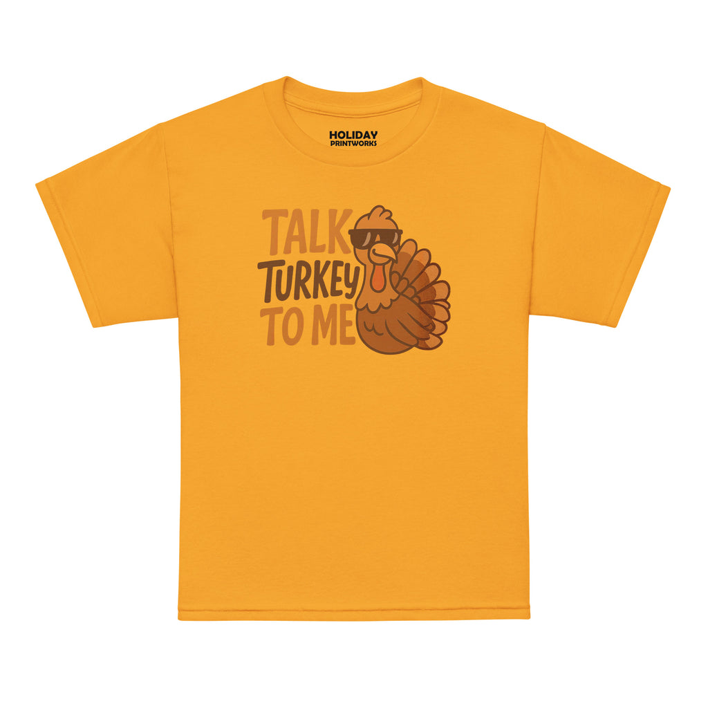Back/detail view of Talk Turkey to Me – Kids Thanksgiving Sports T-Shirt graphic T-shirt