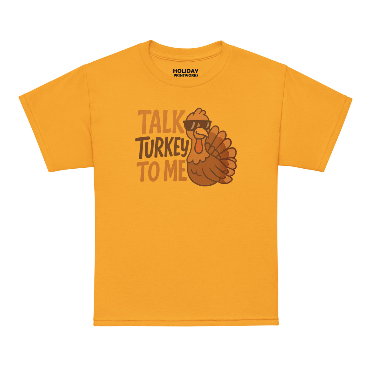 Back/detail view of Talk Turkey to Me – Kids Thanksgiving Sports T-Shirt graphic T-shirt