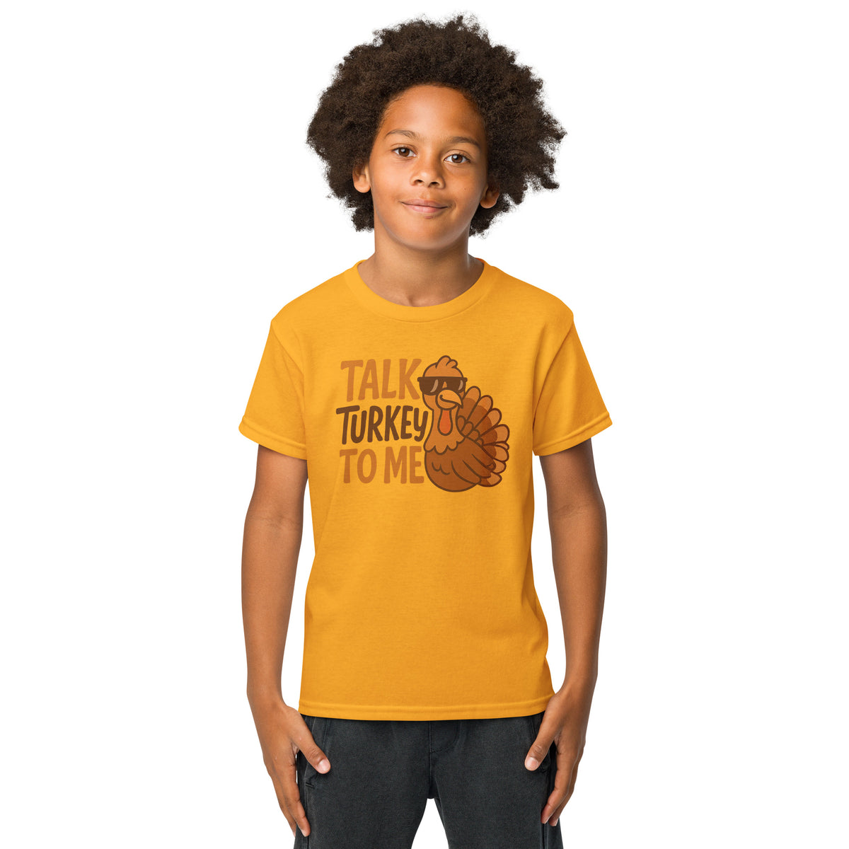 Back/detail view of Talk Turkey to Me – Kids Thanksgiving Sports T-Shirt graphic T-shirt