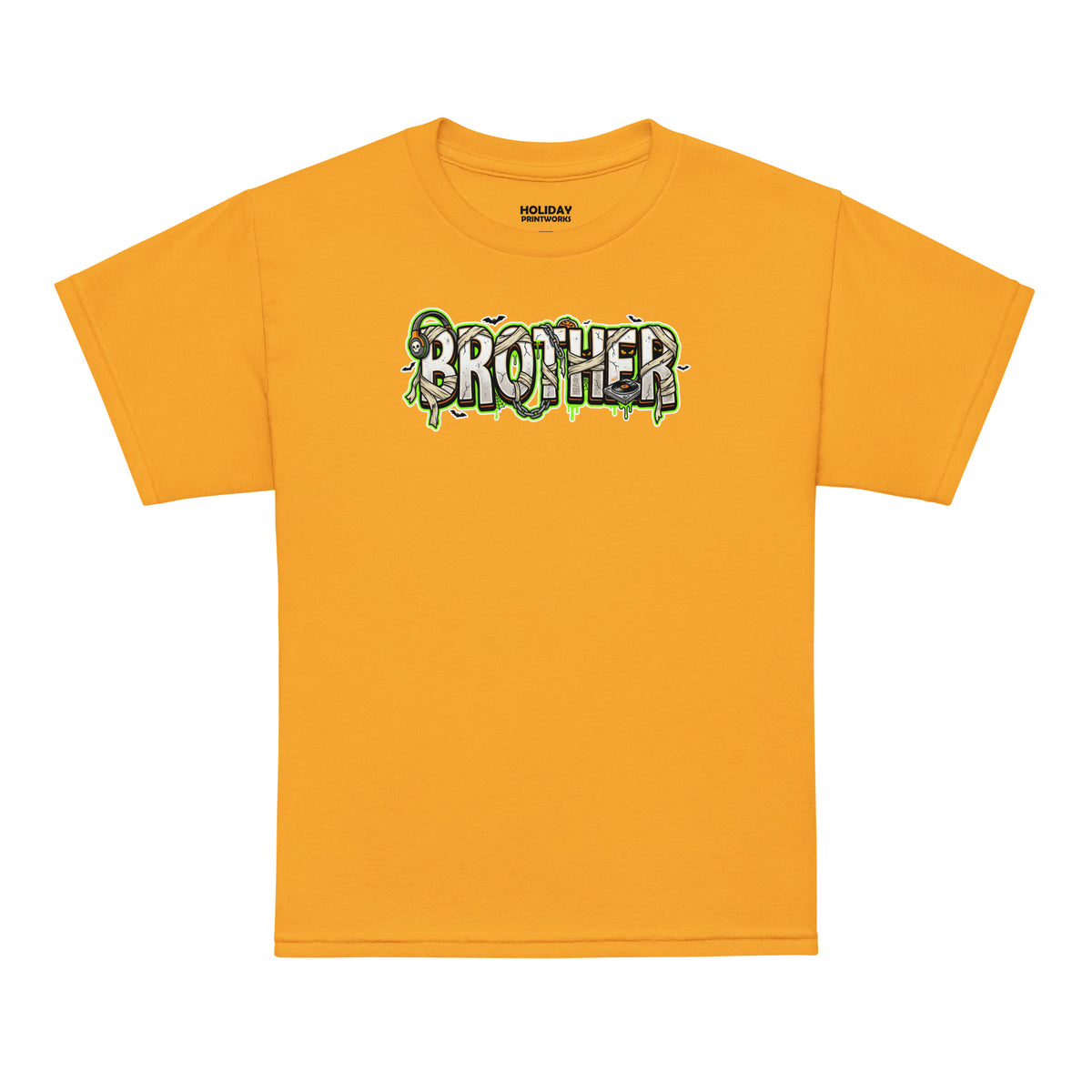 BROTHER Halloween monster name Youth T-Shirt in Black with spooky front lettering and blank back