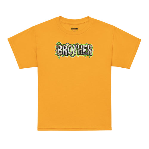 BROTHER Halloween monster name Youth T-Shirt in Black with spooky front lettering and blank back