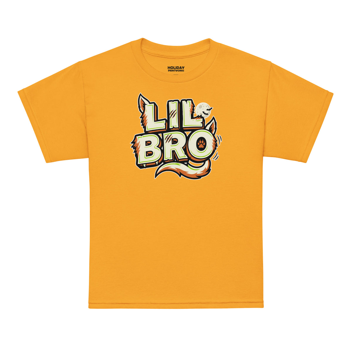 LIL BRO Halloween monster name Youth T-Shirt in Black with spooky front lettering and blank back