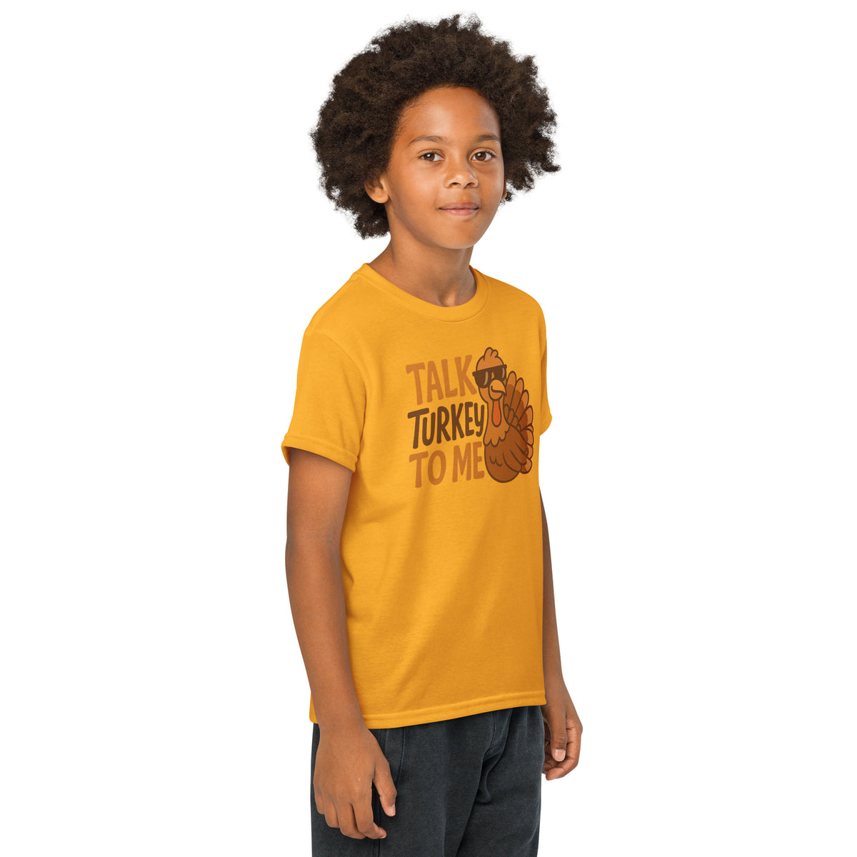 Back/detail view of Talk Turkey to Me – Kids Thanksgiving Sports T-Shirt graphic T-shirt