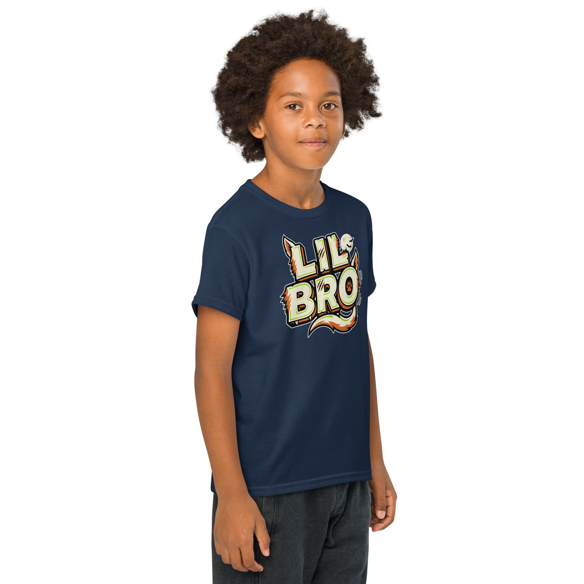 LIL BRO Halloween monster name Youth T-Shirt in Gold with spooky front lettering and blank back