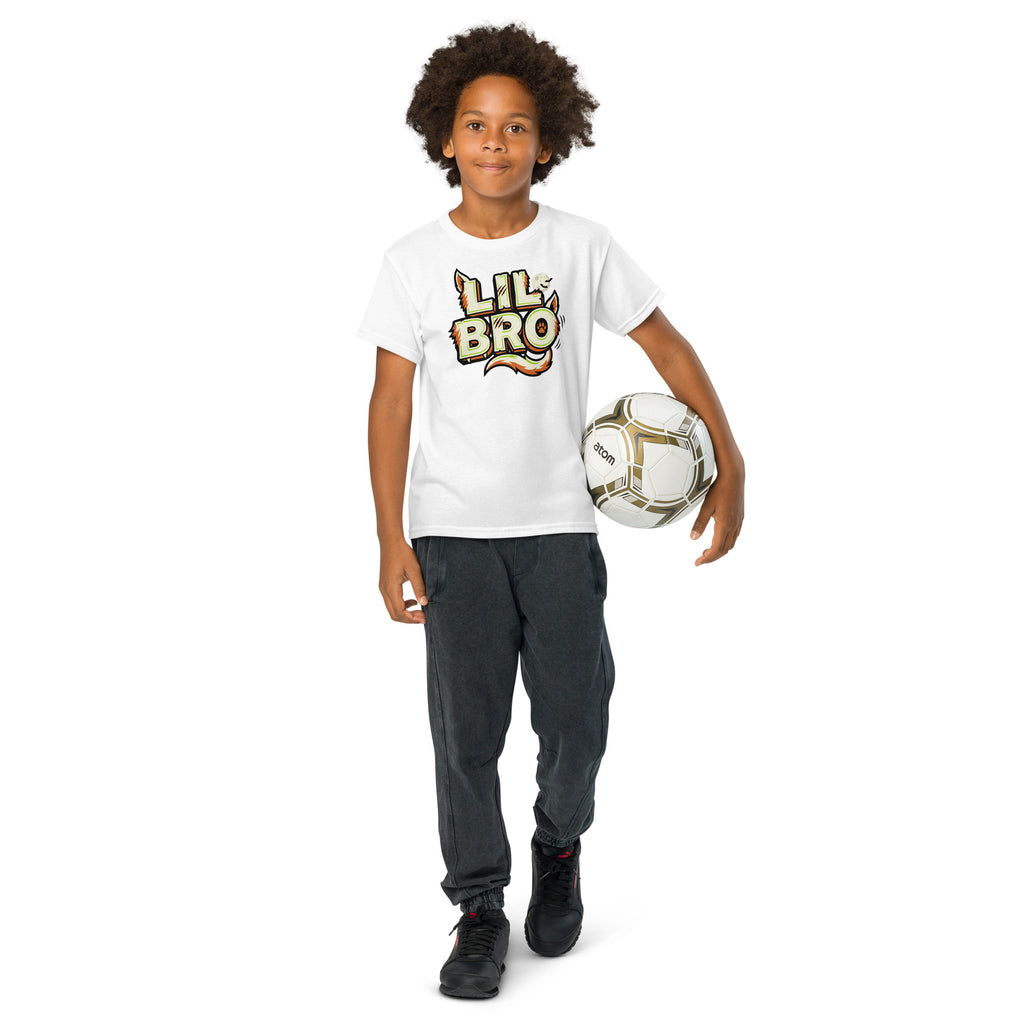 LIL BRO Halloween monster name Youth T-Shirt in Gold with spooky front lettering and blank back
