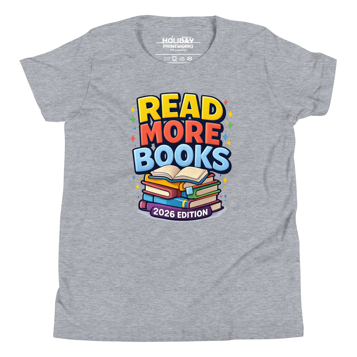 Back/detail view of Read More Books – 2026 Edition – Youth Short Sleeve T-Shirt (Kids graphic T-shirt