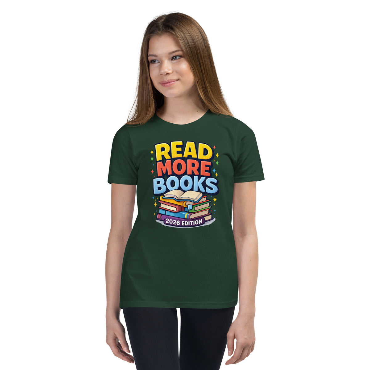 Back/detail view of Read More Books – 2026 Edition – Youth Short Sleeve T-Shirt (Kids graphic T-shirt