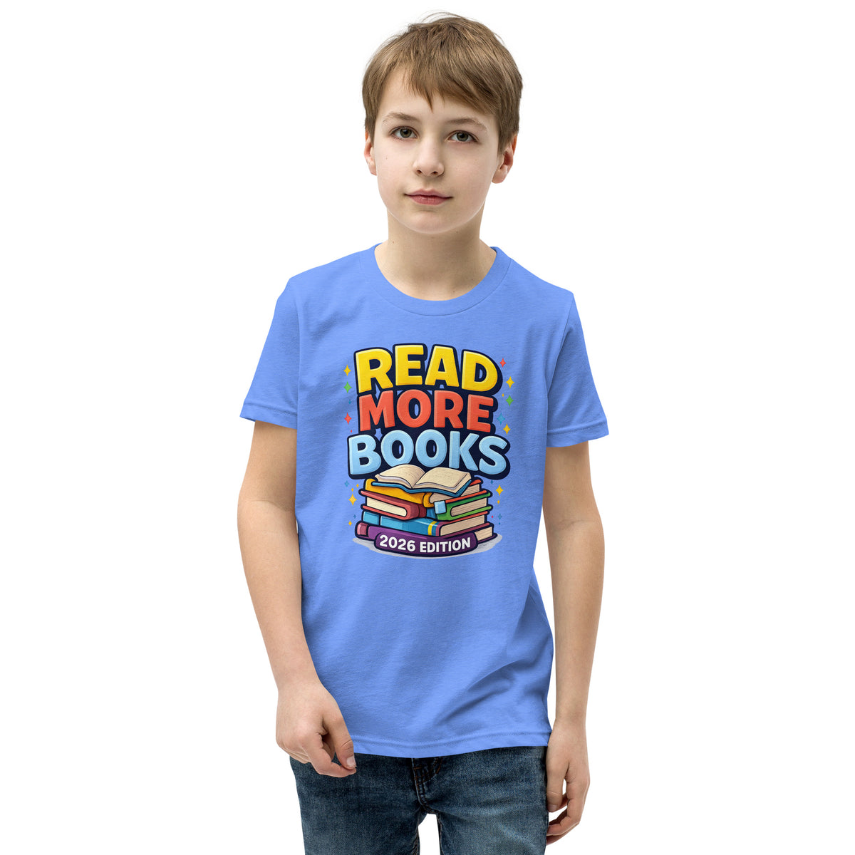 Back/detail view of Read More Books – 2026 Edition – Youth Short Sleeve T-Shirt (Kids graphic T-shirt