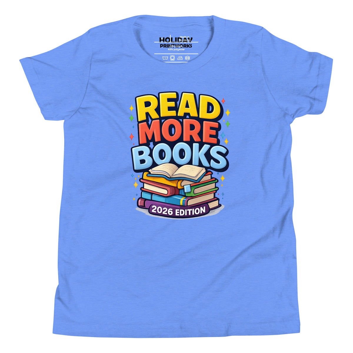 Back/detail view of Read More Books – 2026 Edition – Youth Short Sleeve T-Shirt (Kids graphic T-shirt