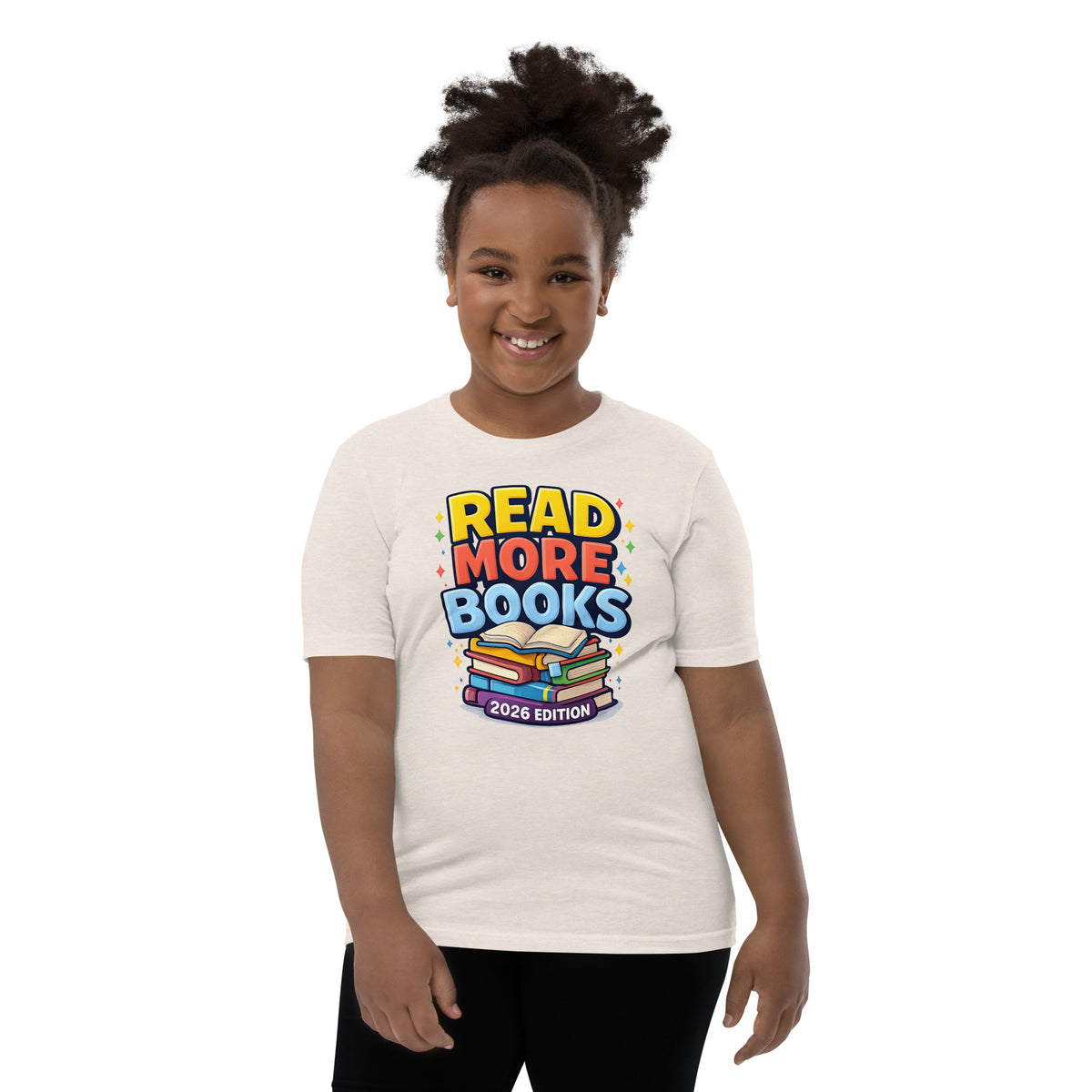 Back/detail view of Read More Books – 2026 Edition – Youth Short Sleeve T-Shirt (Kids graphic T-shirt
