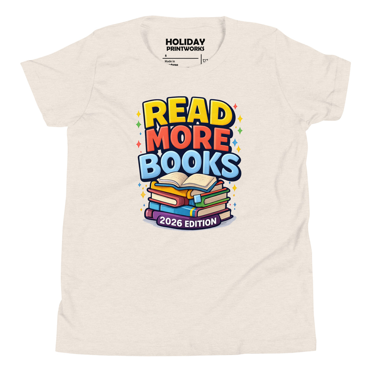 Back/detail view of Read More Books – 2026 Edition – Youth Short Sleeve T-Shirt (Kids graphic T-shirt